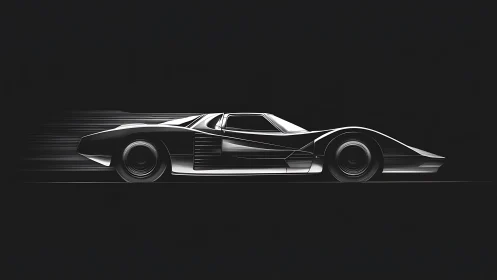 Monochrome retro supercar profile with motion streaks