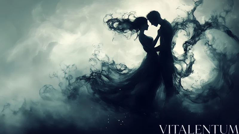 Silhouetted Figure in Swirling Monochromatic Atmosphere