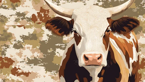 Stoic longhorn quietly outstares a camouflage afternoon