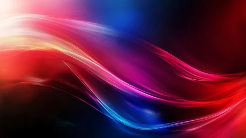 Vibrant neon light waves stream across a deep cosmic void