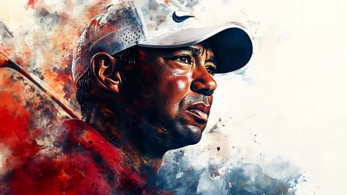 Focused golfer portrait glowing with color and quiet power.