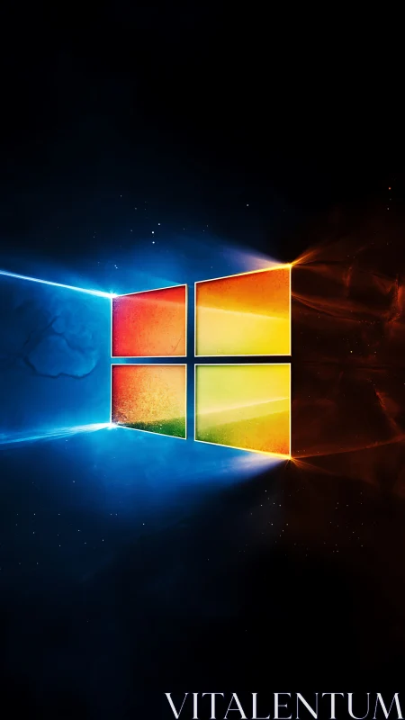 Colored window logo with blue and orange light beams.