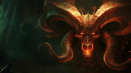 Horned demonic head rendered in high-contrast digital painting