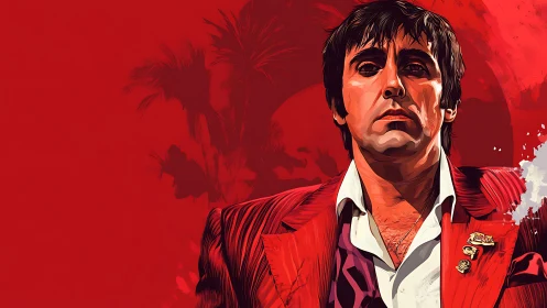 Red toned digital portrait of serious man in suit.