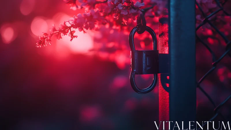 Moody pink twilight wraps flowers and a lonely hanging lock