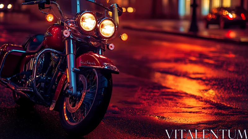 Midnight city cruiser glowing on rain-soaked streets.