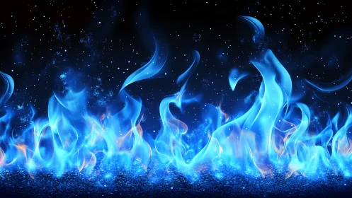 Ethereal blue flames dance across cosmic starlight.