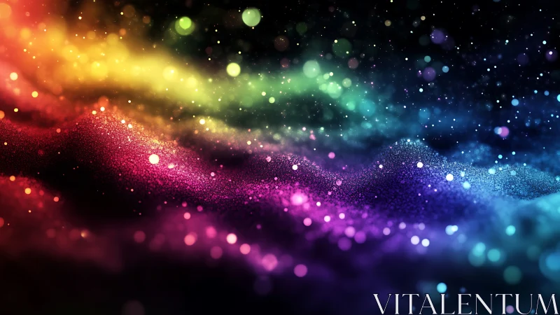 Chromatic stardust rolls in neon waves across a void sky