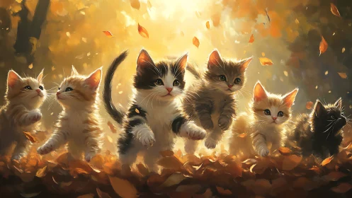 Adorable Kittens Frolic Through Autumn Leaves and Warm Light