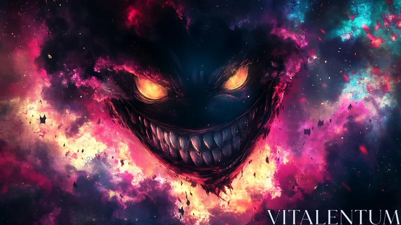 Nebula Nightmare Grin Looming In Cosmic Colorstorm.