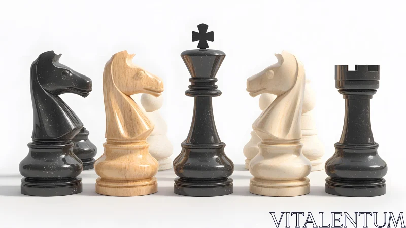 Close-up of Chess Pieces in Modern Minimalist Style on White Background. Close-up of Chess Pieces in Modern Minimalist Style on White Background.