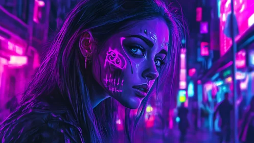 Neon night wanderer with cyber glow and quiet defiance.