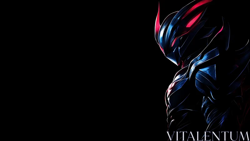 Neon-edged biomechanical warrior in asymmetric side lighting