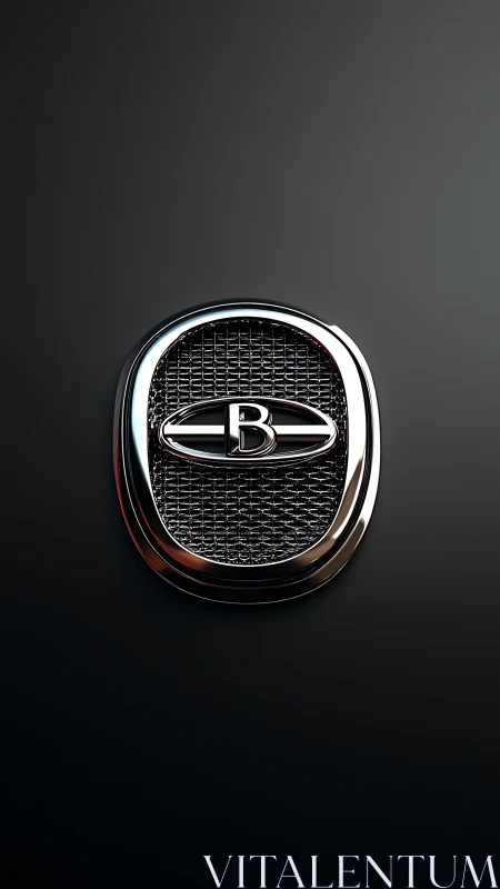 Chrome automotive emblem with B monogram on dark field.