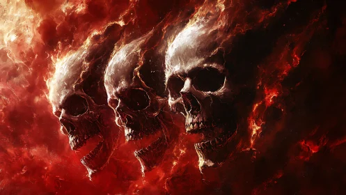 Fiery skull spirits swirling through glowing crimson flames.