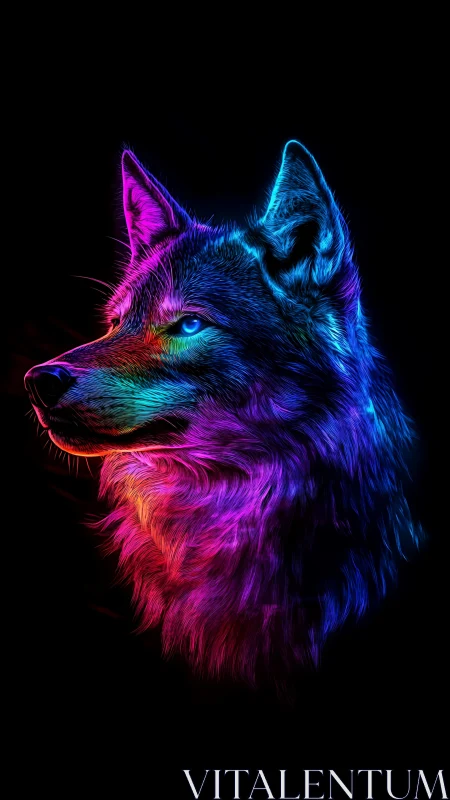 Neon wolf portrait in vibrant electric gradient glow.