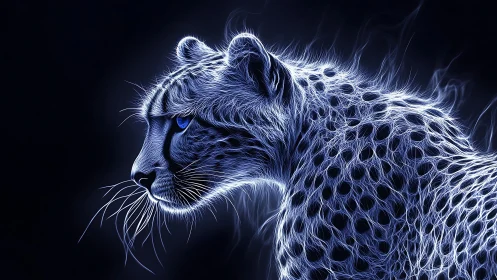 Luminous Snow Leopard in Blue Ethereal Glow.