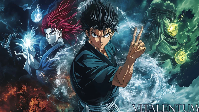 Battle-ready anime hero channels swirling elemental energy