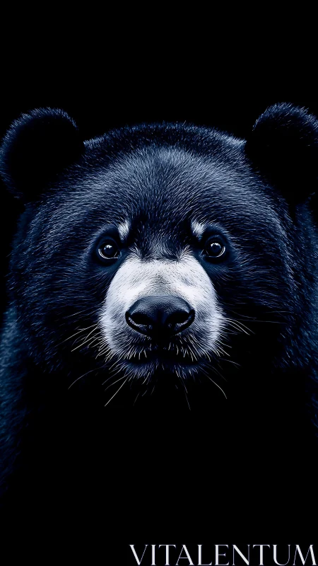 Gentle black bear portrait glowing softly in the dark.