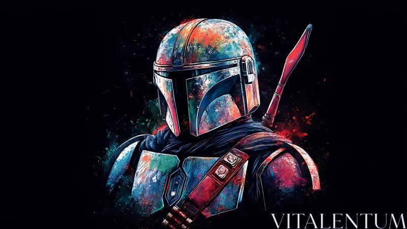 Armored sci fi warrior portrait in multicolor digital style.