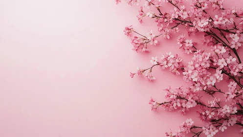Pink Cherry Blossoms on Monochromatic Background.