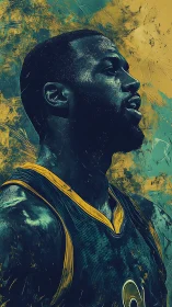 Profile portrait of basketball player in stylized colors.