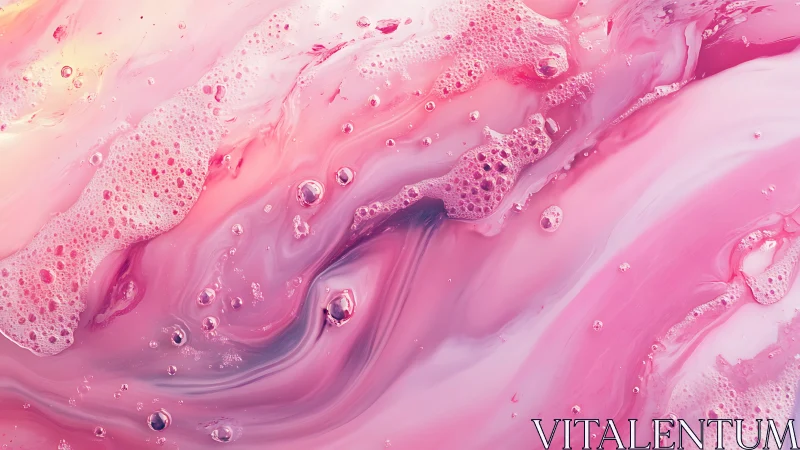 Swirling pink liquid and bubbles create dreamy abstract motion
