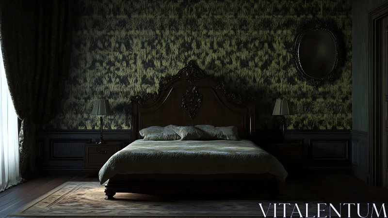 Moody classic bedroom glows with soft, cinematic window light