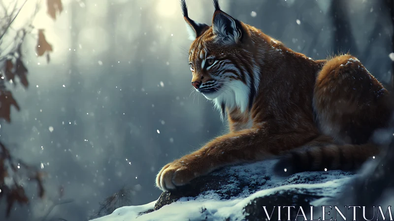 Lynx in Winter Snow: Majestic Wilderness Portrait.
