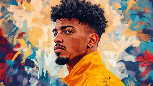 Digital portrait shows side-facing man against abstract background