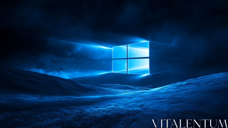 Glowing window portal above midnight neon frostlands.