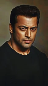 Intense portrait of man in dark shirt with dramatic focus.