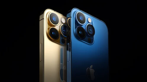 iPhone Pro Models in Gold and Pacific Blue Color Options.