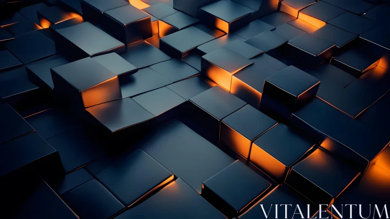 Futuristic 3D Black Cubes with Orange Neon Glow, Abstract Design. Futuristic 3D Black Cubes with Orange Neon Glow, Abstract Design.