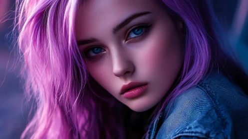 Neon-swept gaze in electric violet and midnight denim glow.