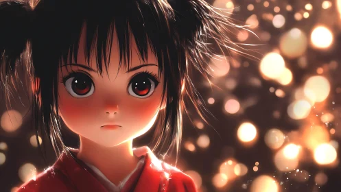 Anime portrait with bokeh lighting and luminous depth rendering.