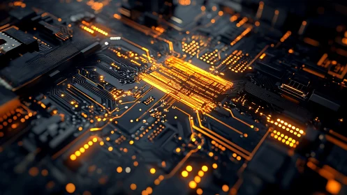 Neon circuitry skyline pulsing with molten data rivers.