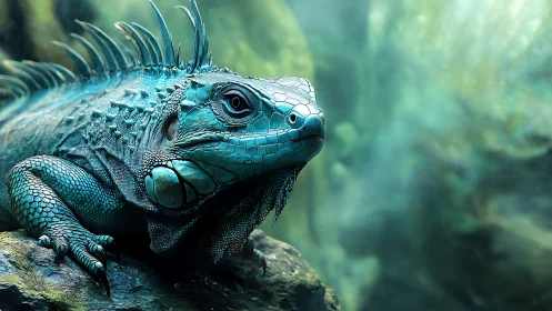 Photorealistic iguana study with cinematic shallow-depth focus.