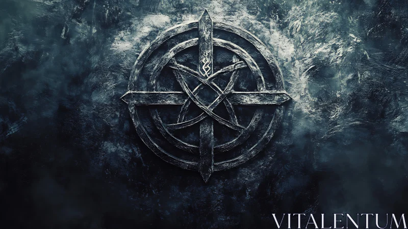 Weathered circular sigil with interlocked cross and star.