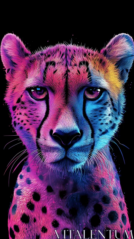 Prismatic Cheetah Portrait: Neon Gradient Wildlife Digital Rendering.