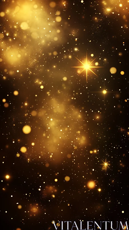 Golden light particles drift through deep cosmic haze