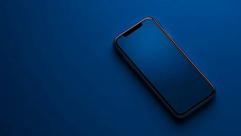 Smartphone with blank screen on blue background