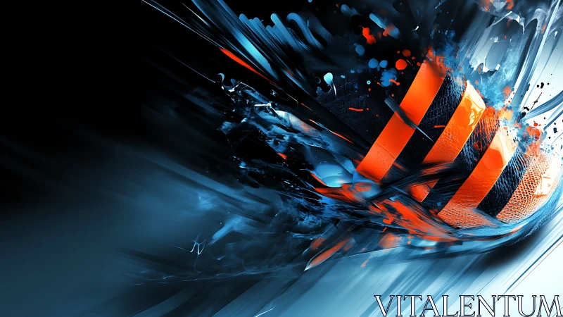 Electric orange stripes racing through frozen blue chaos.