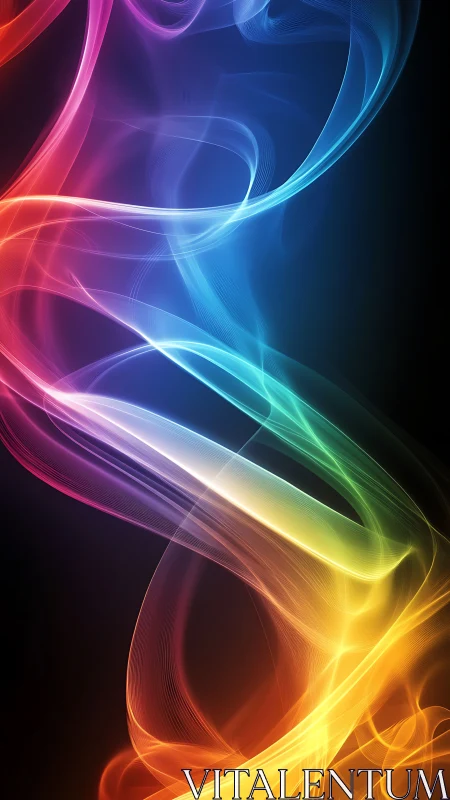 Curved multicolor light trails intersect across a dark field