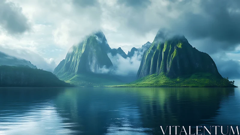 Volcanic Mountain Formation Reflected in Tranquil Waters.