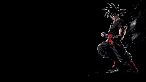 Shadow warrior hangs mid-strike in a storm of quiet power