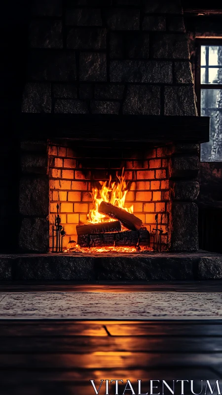 Glowing Fireplace Warmth in the Darkness.