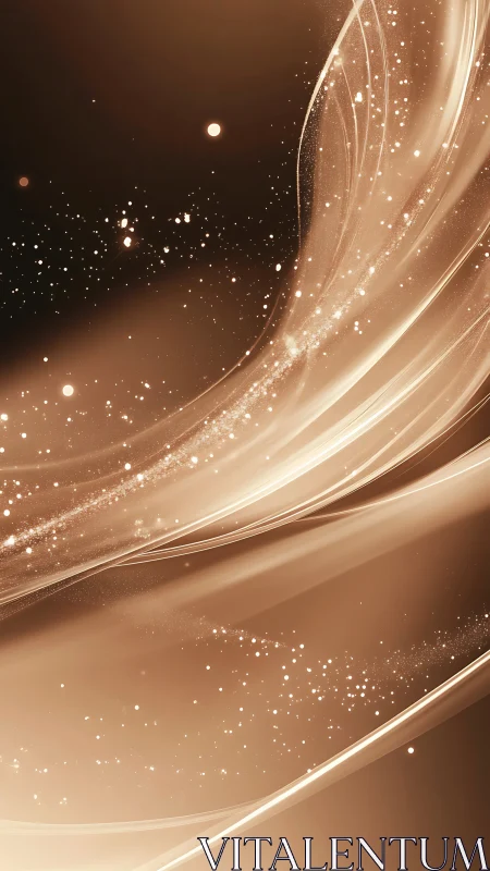 Golden light trails with sparkling abstract particle waves.