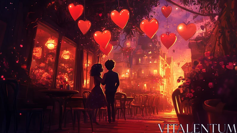 Romantic Evening Illuminated by Glowing Hearts.
