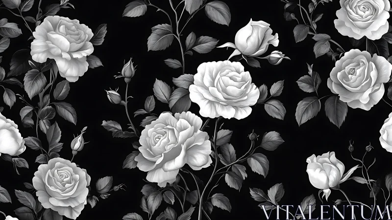 Monochrome Roses Bloom Against Darkness